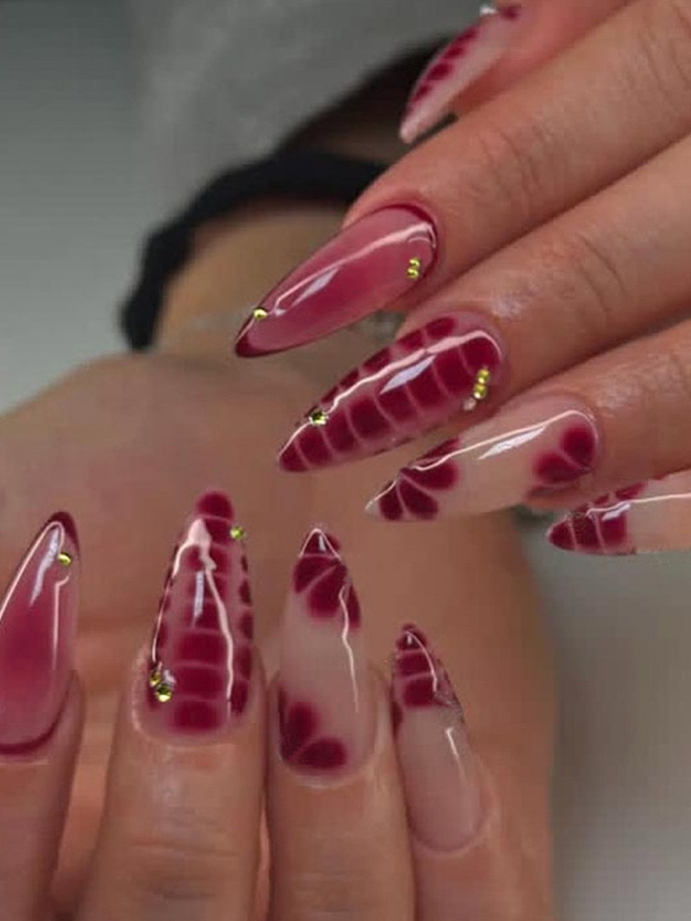 Elegant Burgundy Floral Stiletto Press-On Nails - Women Accessories